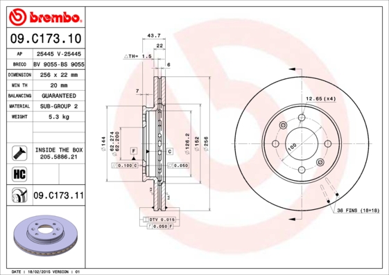 A.B.S. 09.C173.11 BREMBO COATED DISC LINE Bremsscheibe