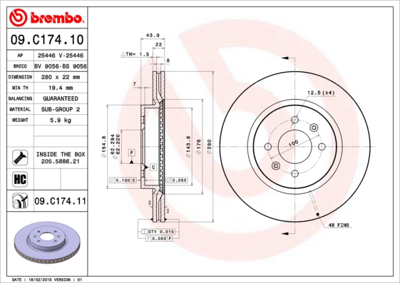 A.B.S. 09.C174.11 BREMBO COATED DISC LINE Bremsscheibe