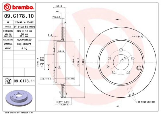 A.B.S. 09.C178.11 BREMBO COATED DISC LINE Bremsscheibe