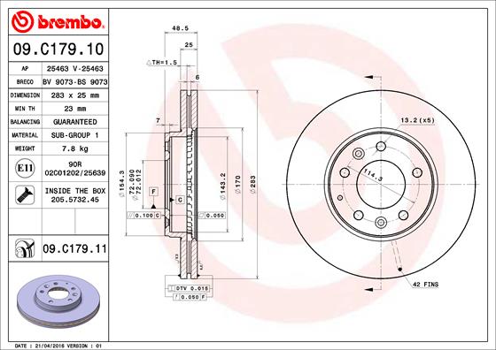 A.B.S. 09.C179.11 BREMBO COATED DISC LINE Bremsscheibe