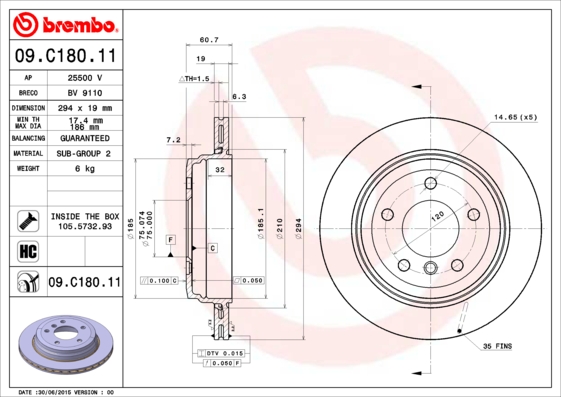 A.B.S. 09.C180.11 BREMBO COATED DISC LINE Bremsscheibe