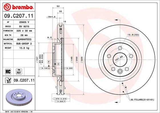A.B.S. 09.C207.11 BREMBO COATED DISC LINE Bremsscheibe