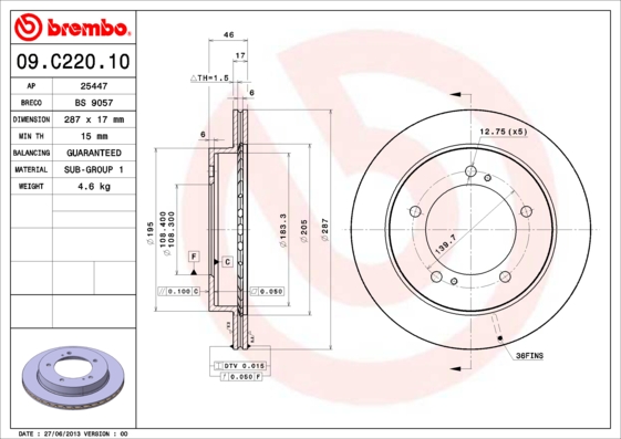 A.B.S. 09.C220.10 BREMBO Bremsscheibe