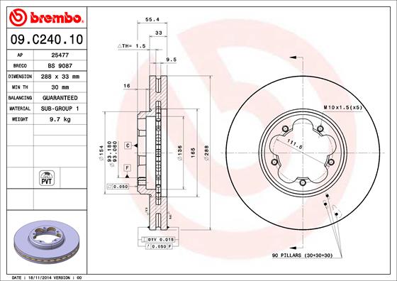 A.B.S. 09.C240.10 BREMBO Bremsscheibe