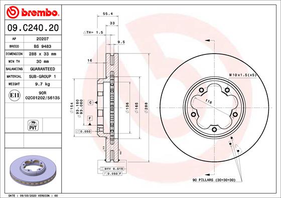 A.B.S. 09.C240.20 BREMBO Bremsscheibe