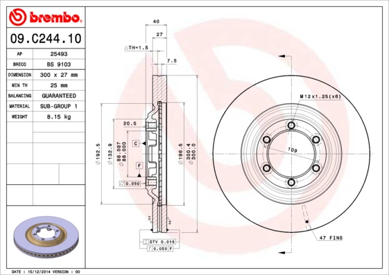 A.B.S. 09.C244.10 BREMBO Bremsscheibe