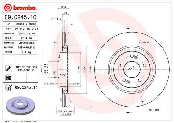 A.B.S. 09.C245.11 BREMBO COATED DISC LINE Bremsscheibe