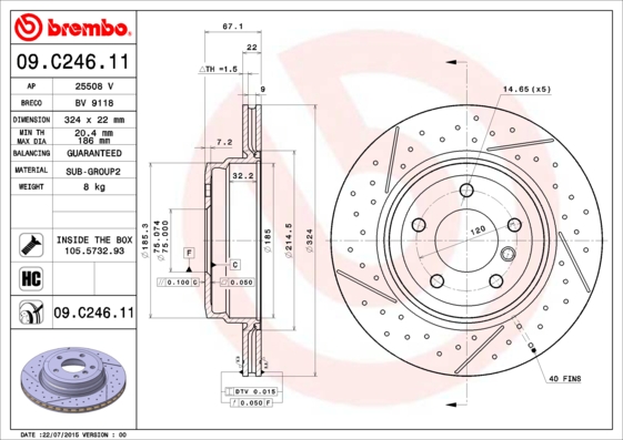 A.B.S. 09.C246.11 BREMBO COATED DISC LINE Bremsscheibe