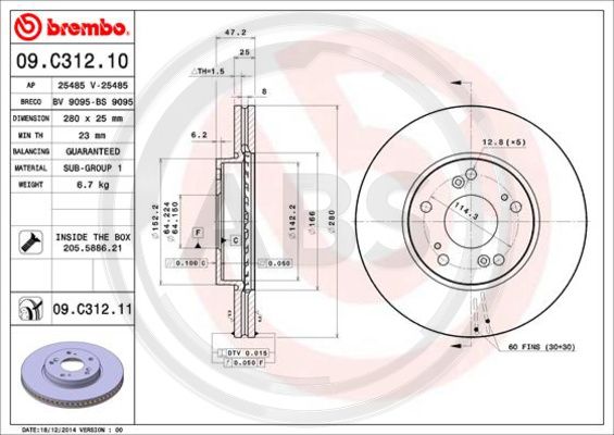 A.B.S. 09.C312.11 Bremsscheibe