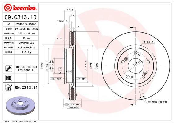 A.B.S. 09.C313.11 BREMBO COATED DISC LINE Bremsscheibe