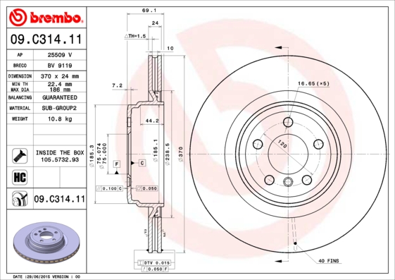 A.B.S. 09.C314.11 BREMBO COATED DISC LINE Bremsscheibe