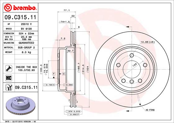 A.B.S. 09.C315.11 BREMBO COATED DISC LINE Bremsscheibe