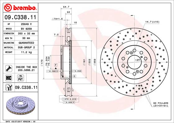 A.B.S. 09.C338.11 BREMBO COATED DISC LINE Bremsscheibe
