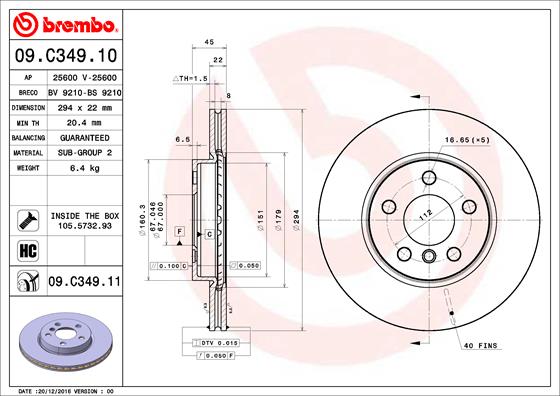 A.B.S. 09.C349.11 BREMBO COATED DISC LINE Bremsscheibe