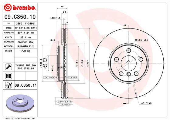 A.B.S. 09.C350.11 BREMBO COATED DISC LINE Bremsscheibe