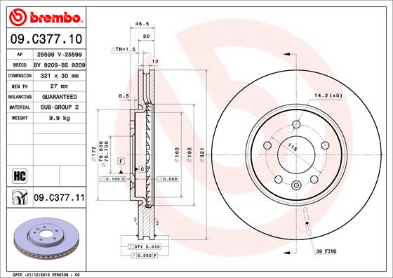A.B.S. 09.C377.11 BREMBO COATED DISC LINE Bremsscheibe