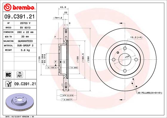 A.B.S. 09.C391.21 BREMBO Bremsscheibe