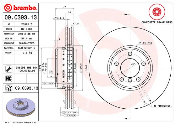 A.B.S. 09.C393.13 BREMBO TWO-PIECE DISCS LINE Bremsscheibe