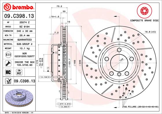 A.B.S. 09.C398.13 BREMBO TWO-PIECE DISCS LINE Bremsscheibe