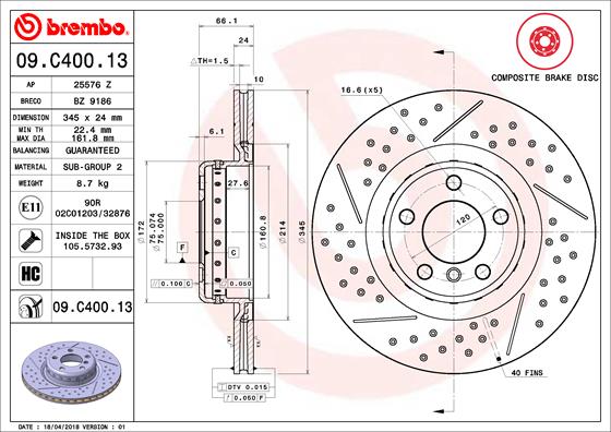 A.B.S. 09.C400.13 BREMBO TWO-PIECE DISCS LINE Bremsscheibe