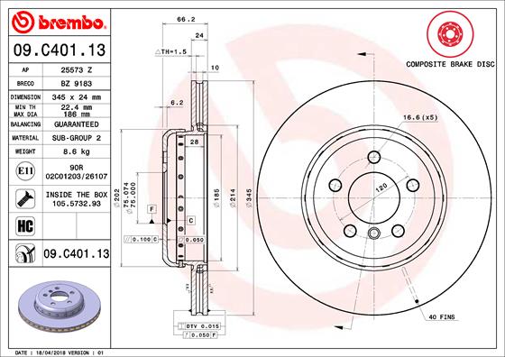 A.B.S. 09.C401.13 BREMBO TWO-PIECE DISCS LINE Bremsscheibe