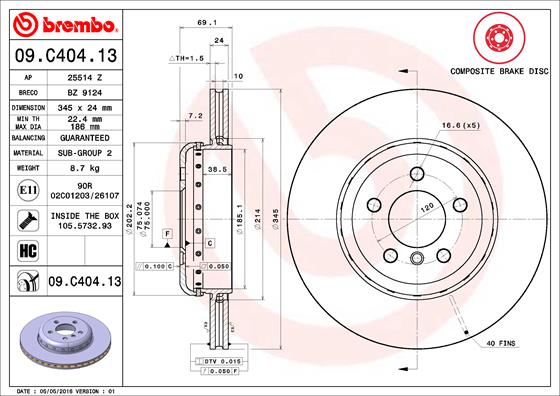A.B.S. 09.C404.13 BREMBO TWO-PIECE DISCS LINE Bremsscheibe