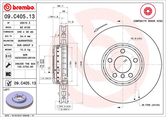 A.B.S. 09.C405.13 BREMBO TWO-PIECE DISCS LINE Bremsscheibe