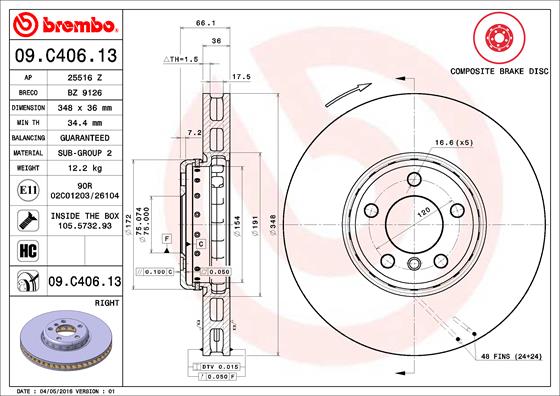 A.B.S. 09.C406.13 BREMBO TWO-PIECE DISCS LINE Bremsscheibe
