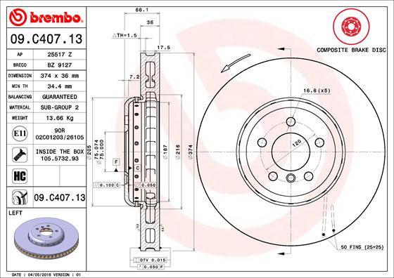 A.B.S. 09.C407.13 BREMBO TWO-PIECE DISCS LINE Bremsscheibe