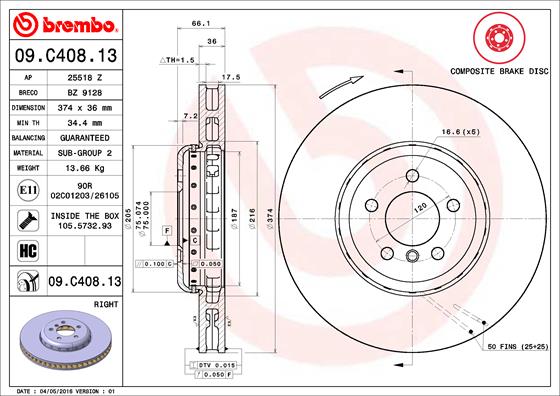 A.B.S. 09.C408.13 BREMBO TWO-PIECE DISCS LINE Bremsscheibe