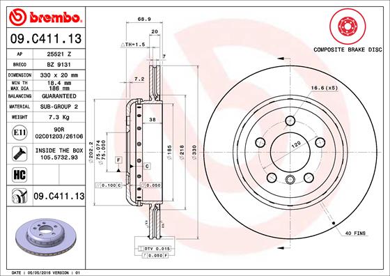 A.B.S. 09.C411.13 BREMBO TWO-PIECE DISCS LINE Bremsscheibe