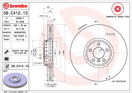 A.B.S. 09.C412.13 BREMBO TWO-PIECE DISCS LINE Bremsscheibe