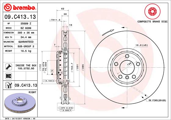 A.B.S. 09.C413.13 BREMBO TWO-PIECE DISCS LINE Bremsscheibe