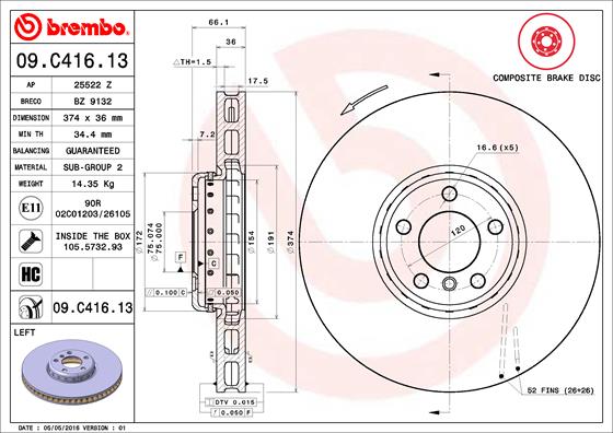 A.B.S. 09.C416.13 BREMBO TWO-PIECE DISCS LINE Bremsscheibe
