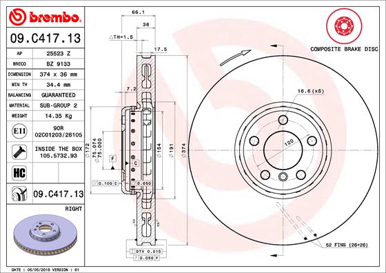 A.B.S. 09.C417.13 BREMBO TWO-PIECE DISCS LINE Bremsscheibe
