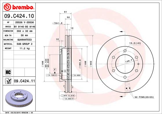 A.B.S. 09.C424.11 BREMBO COATED DISC LINE Bremsscheibe