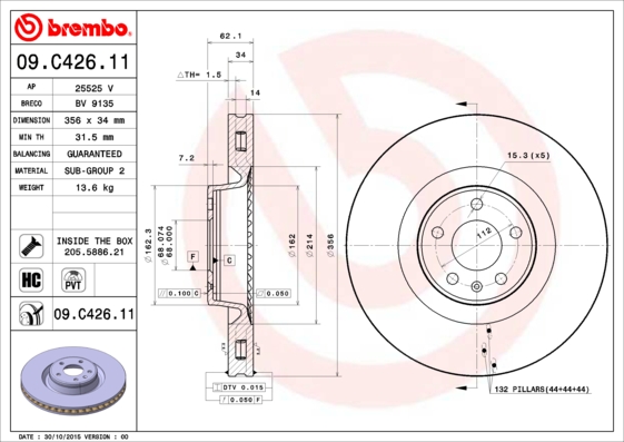 A.B.S. 09.C426.11 BREMBO COATED DISC LINE Bremsscheibe