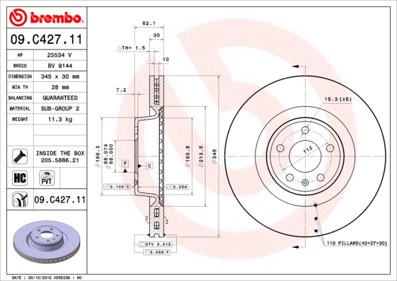 A.B.S. 09.C427.11 BREMBO COATED DISC LINE Bremsscheibe