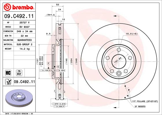 A.B.S. 09.C492.11 BREMBO Bremsscheibe