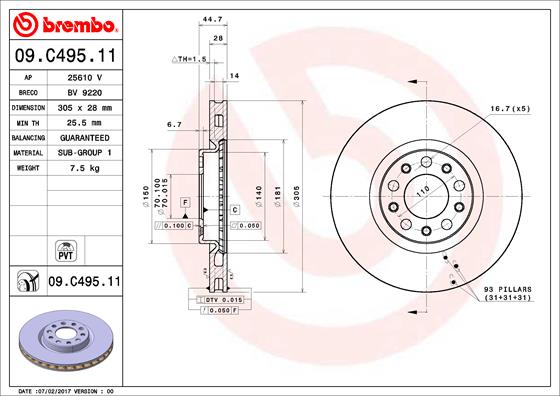 A.B.S. 09.C495.11 BREMBO COATED DISC LINE Bremsscheibe
