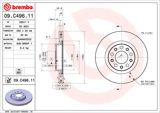 A.B.S. 09.C496.11 BREMBO COATED DISC LINE Bremsscheibe