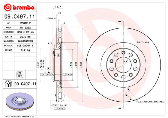 A.B.S. 09.C497.11 BREMBO COATED DISC LINE Bremsscheibe