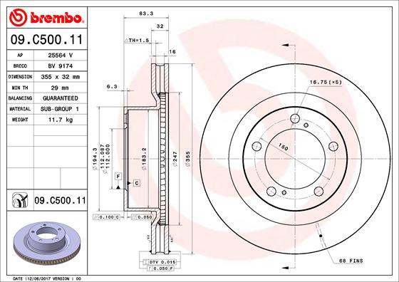 A.B.S. 09.C500.11 BREMBO COATED DISC LINE Bremsscheibe