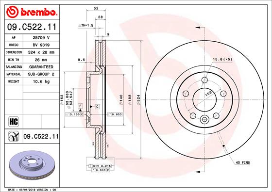 A.B.S. 09.C522.11 BREMBO COATED DISC LINE Bremsscheibe
