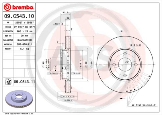 A.B.S. 09.C543.11 Bremsscheibe