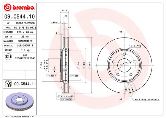 A.B.S. 09.C544.11 BREMBO COATED DISC LINE Bremsscheibe