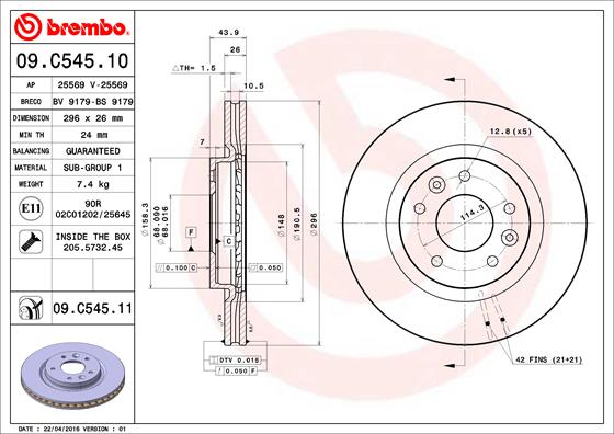A.B.S. 09.C545.11 BREMBO COATED DISC LINE Bremsscheibe
