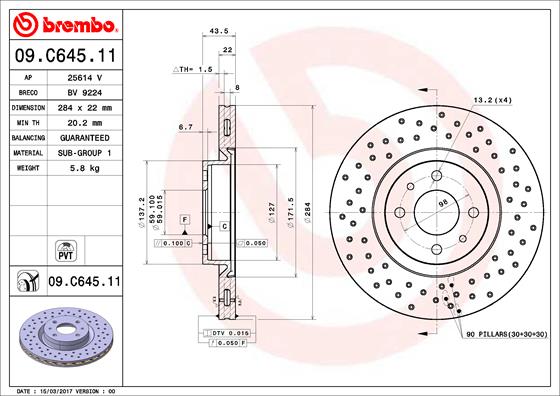 A.B.S. 09.C645.11 BREMBO COATED DISC LINE Bremsscheibe
