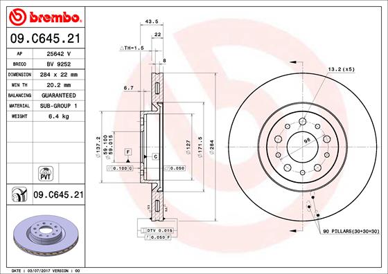 A.B.S. 09.C645.21 BREMBO COATED DISC LINE Bremsscheibe