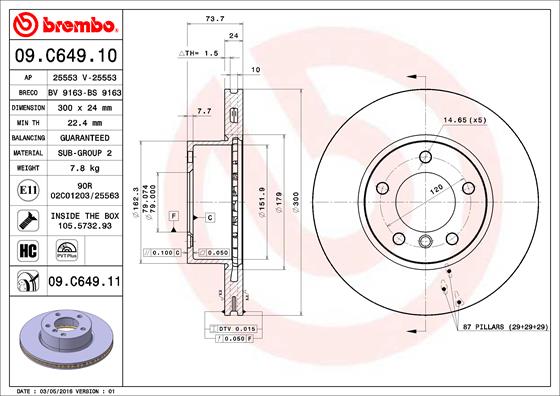A.B.S. 09.C649.11 BREMBO COATED DISC LINE Bremsscheibe
